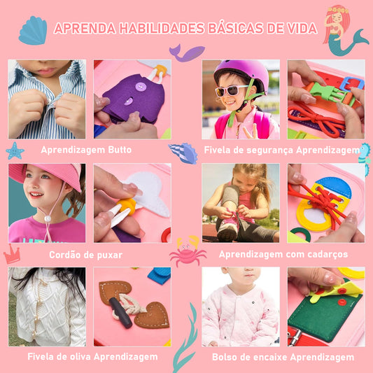 Placa de Montessori Sensorial para Crianças Maleta Educativa Brinquedo (Rosa) OTA-BM107