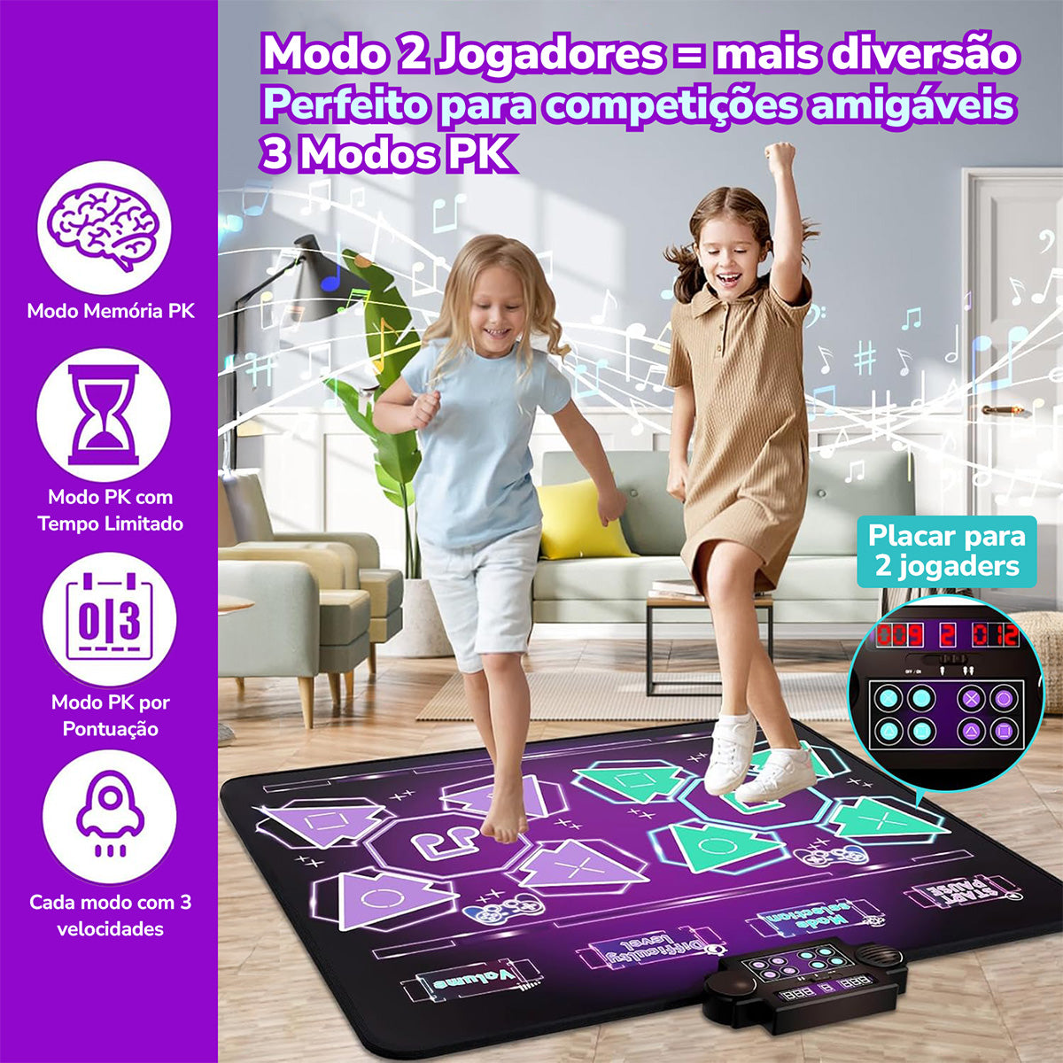 Aqui está o texto ajustado conforme solicitado (iniciais maiúsculas, com preposições em minúsculo): Tapete de Dança, Tapete de Dança Duplo para Crianças, Tapete de Dança Rítmica Infantil com Diferentes Níveis de Dificuldade KJ9080DZ