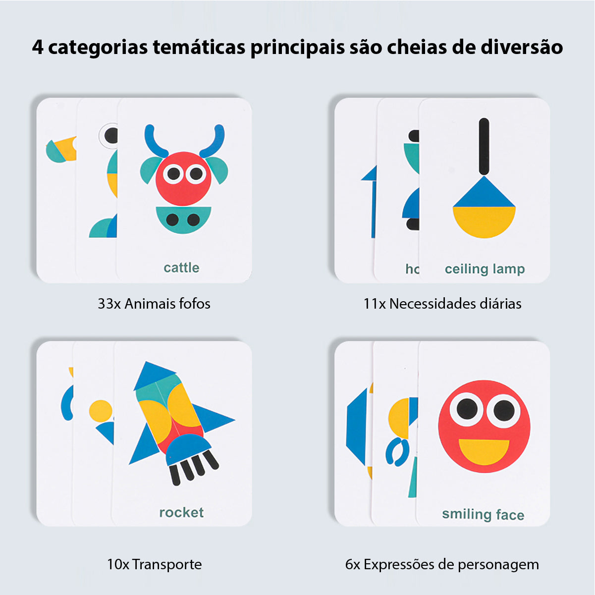 Brinquedo de Aprendizagem Montessori - Quebra-cabeça de Madeira, Contendo 36 Blocos e 60 Cartas, Adequada para Crianças de 1 a 3 Anos CB903