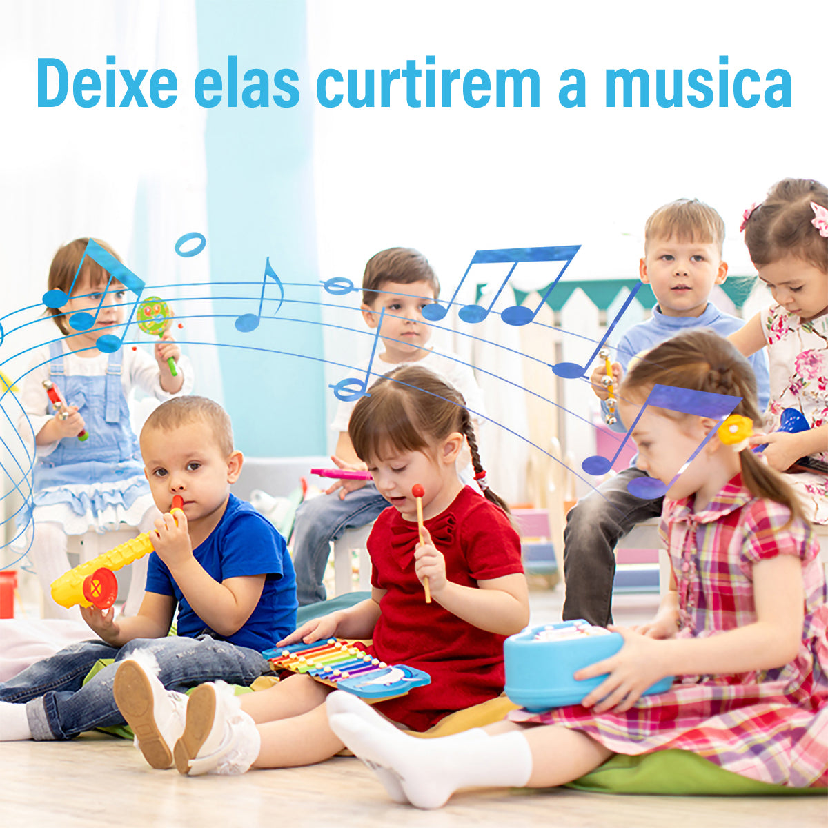 Instrumentos Musical Set de Percussão de Madeira Brinquedos Educativo Infantis Com Bolsa CB905