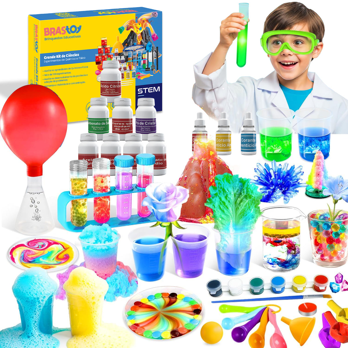 Kit de Experimentos Científicos STEM - Mais de 135 Combinações de Química, Brinquedo Educativo para Crianças a Partir de 8 Anos KJ9061HX