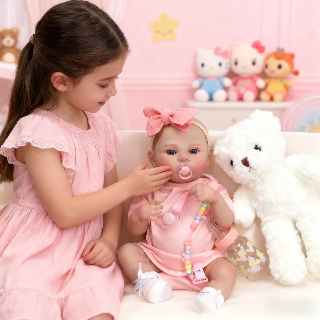 Brastoy Bebê Reborn Boneca Silicone 48cm Menina Realista Pintado Original Olhos Azuis OTA-IG534CS