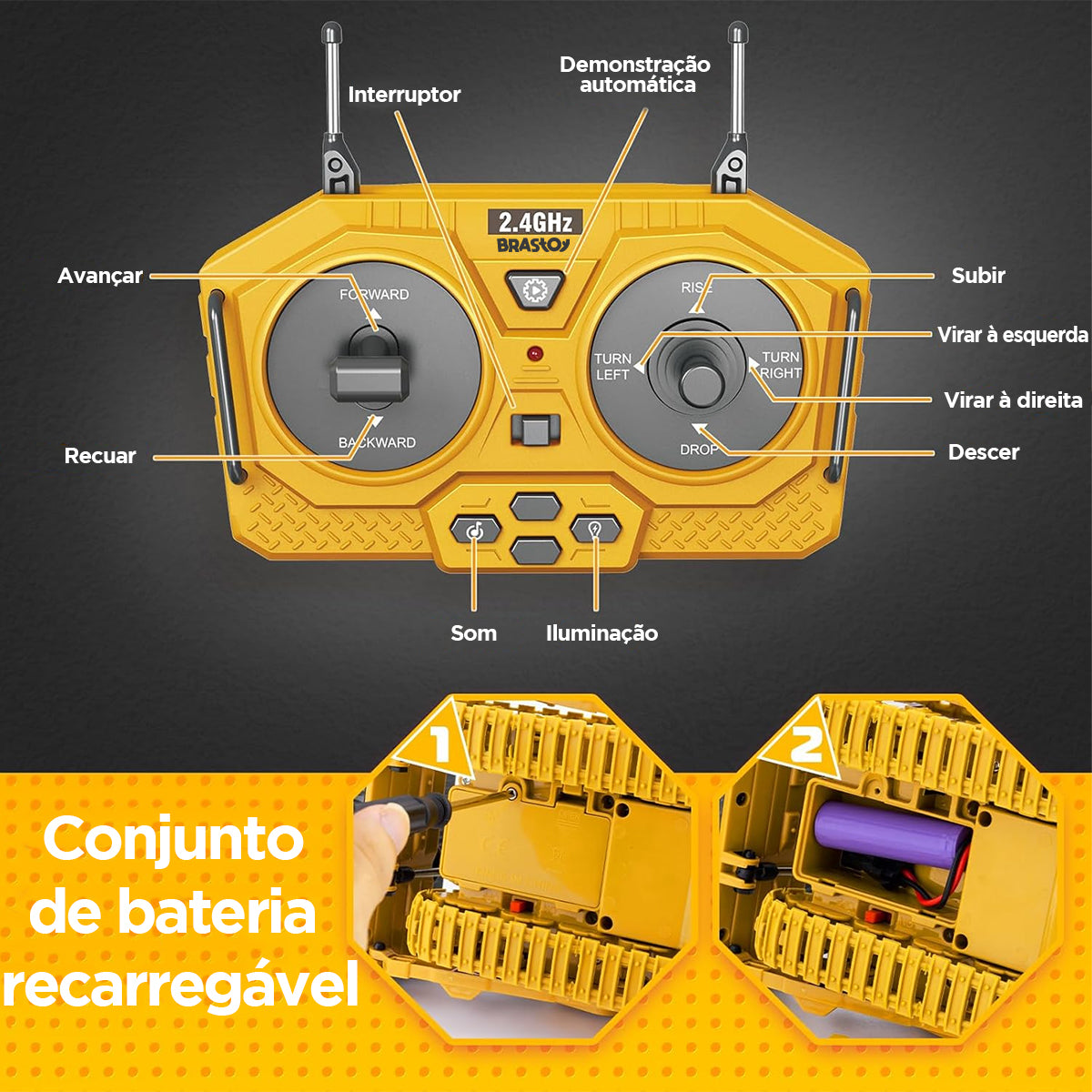 STEM Brinquedo Bulldozer de Controle Remoto - aminhão de Construção de Controle Remoto,  Presente Ideal para Crianças de 6 Anos ou Mais  TC992T