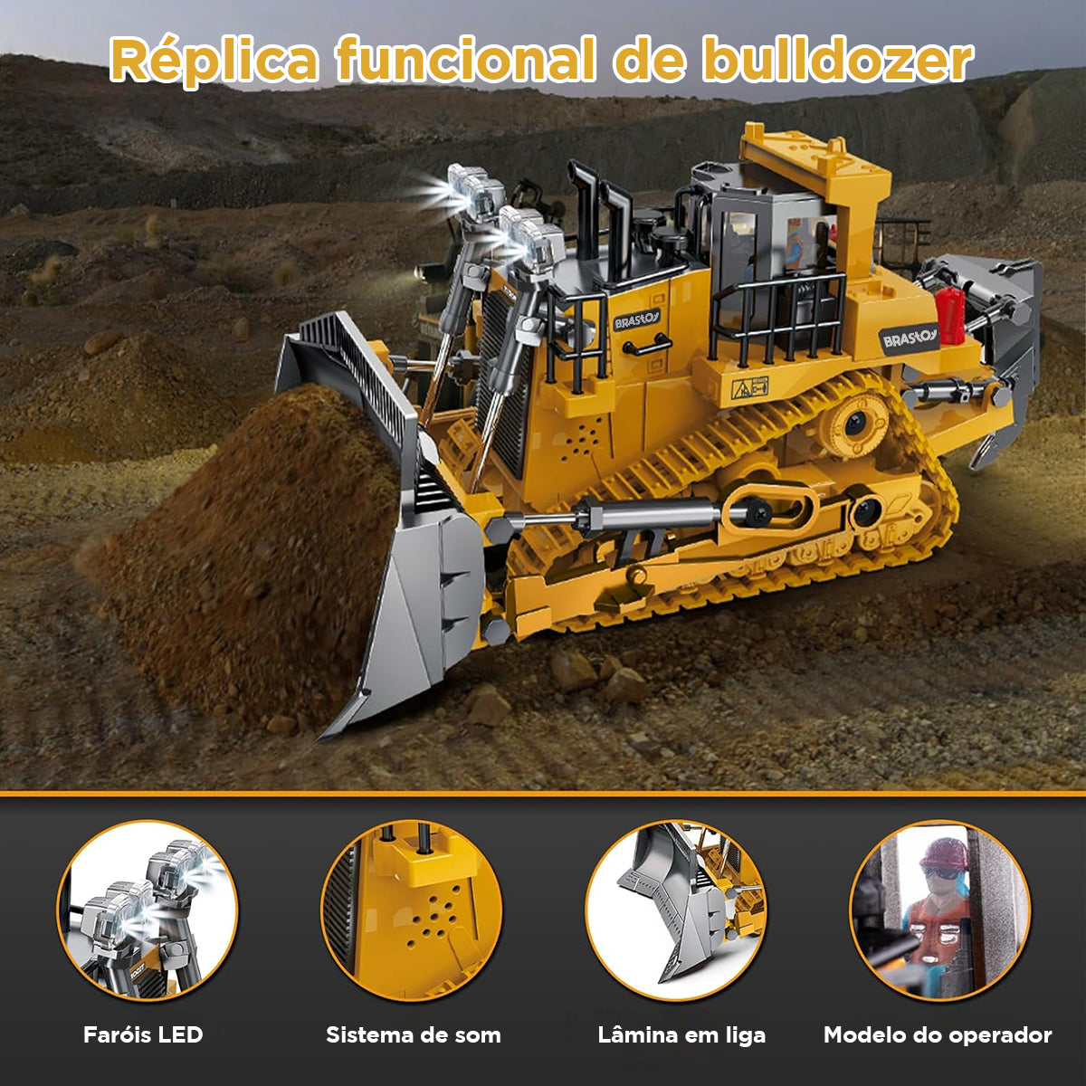 STEM Brinquedo Bulldozer de Controle Remoto - aminhão de Construção de Controle Remoto,  Presente Ideal para Crianças de 6 Anos ou Mais  TC992T