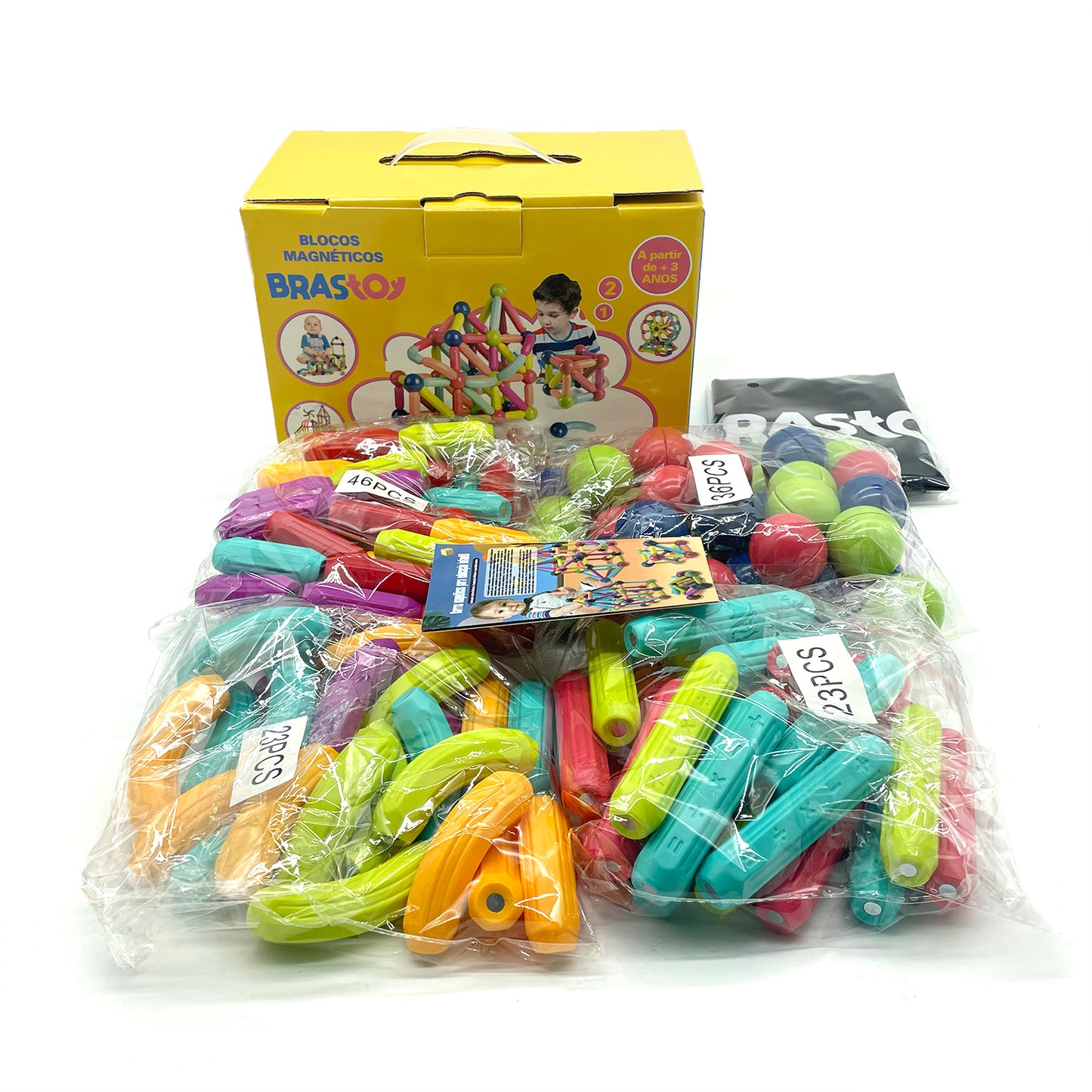 Blocos de Montar Magnéticos Construção Infantil Brinquedo Educativo Bolas e Bastões (128 Peças) BM03