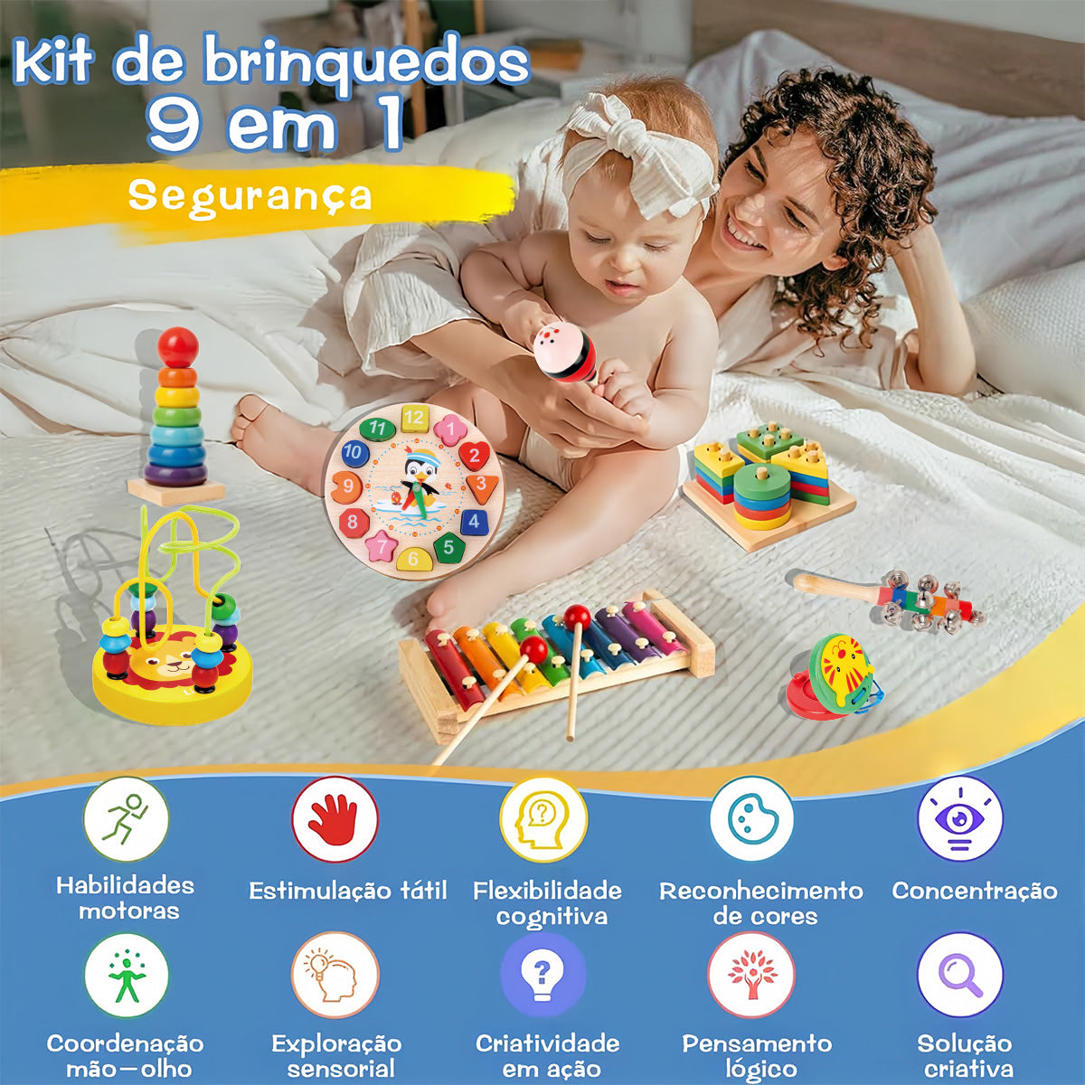 Brinquedo Educativo Montessori - Conjunto de Madeira com 8 Peças, Para Crianças de 1 a 3 Anos  KJ9104YZ