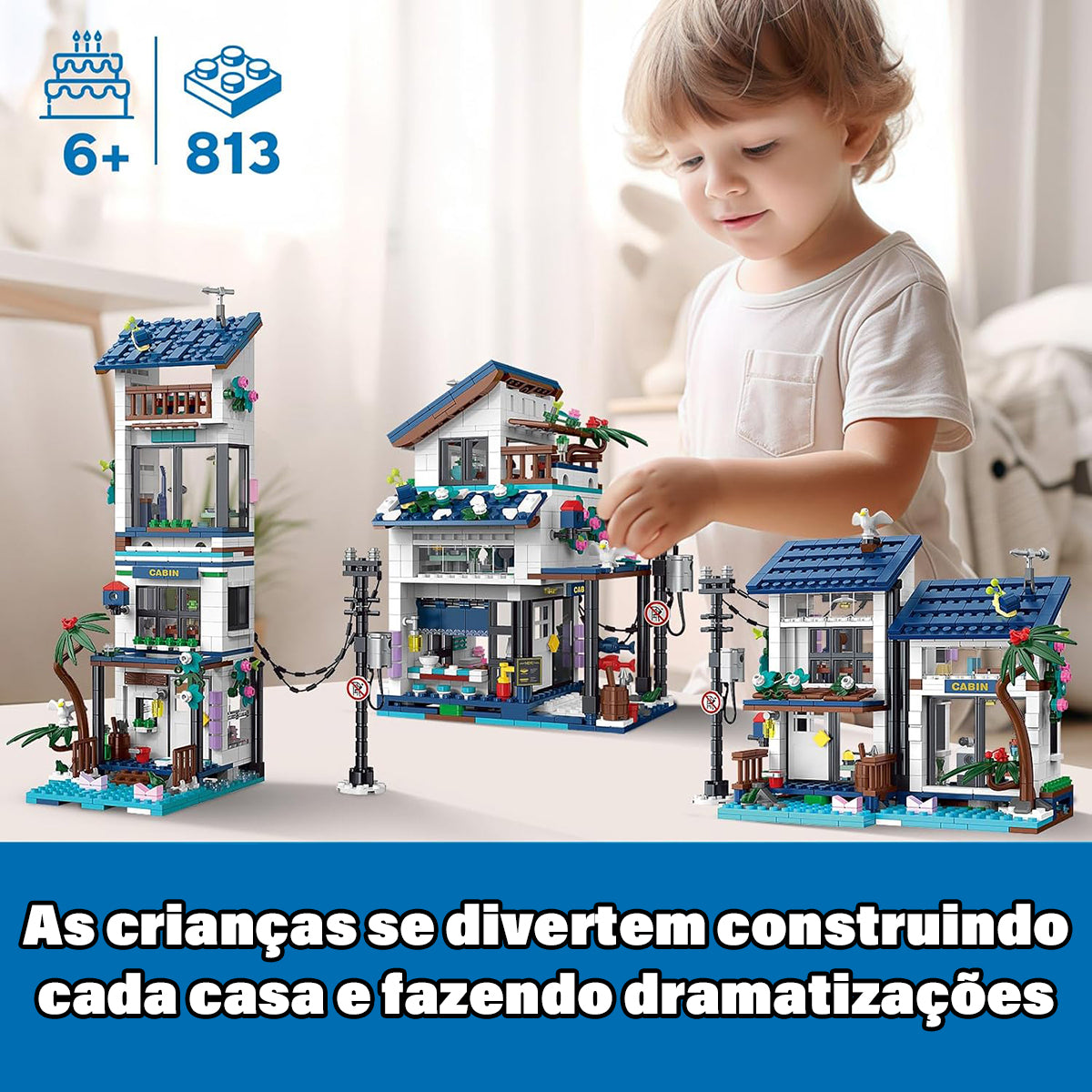 Blocos de Montar Construção Brinquedo STEM Arquitetura Edifício Casa DIY 4.9mm Compatível (813 Peças)    KJ9046HJ