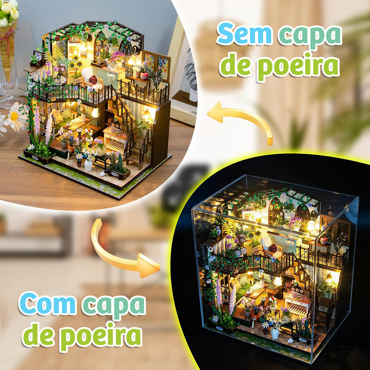 Blocos de Montar Construção Casas de Flores Madeira DIY Brinquedos Infantil Com Luz LED (Casa)   KJ9050JZ