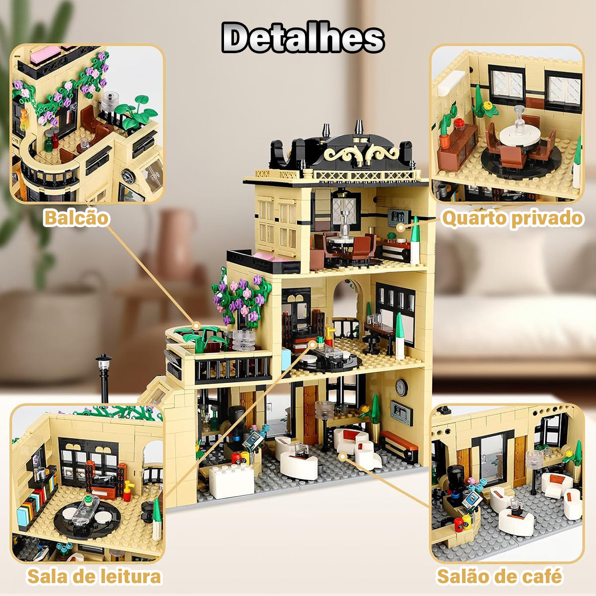 Blocos de Montar Construção Brinquedo STEM Arquitetura Edifício Casa de Café DIY 4.9mm Compatível (1443 Peças)   KJ9045HJ