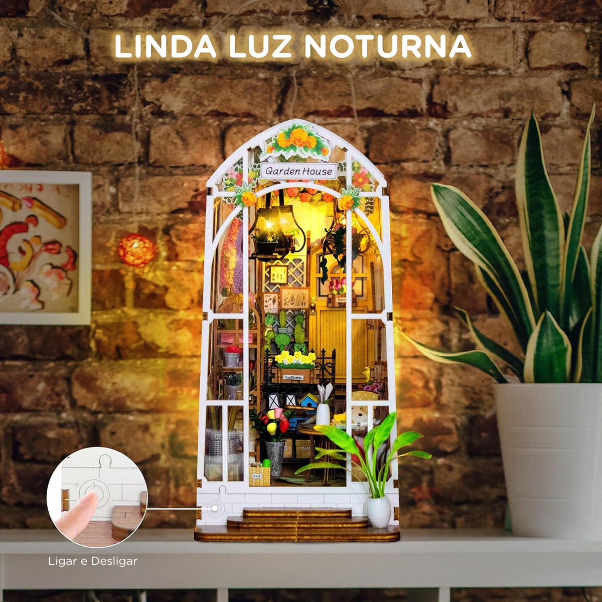 Blocos de Montar Construção Casas de Flores Madeira DIY Brinquedos Infantil Com Luz LED (Jardim)   KJ9049JZ