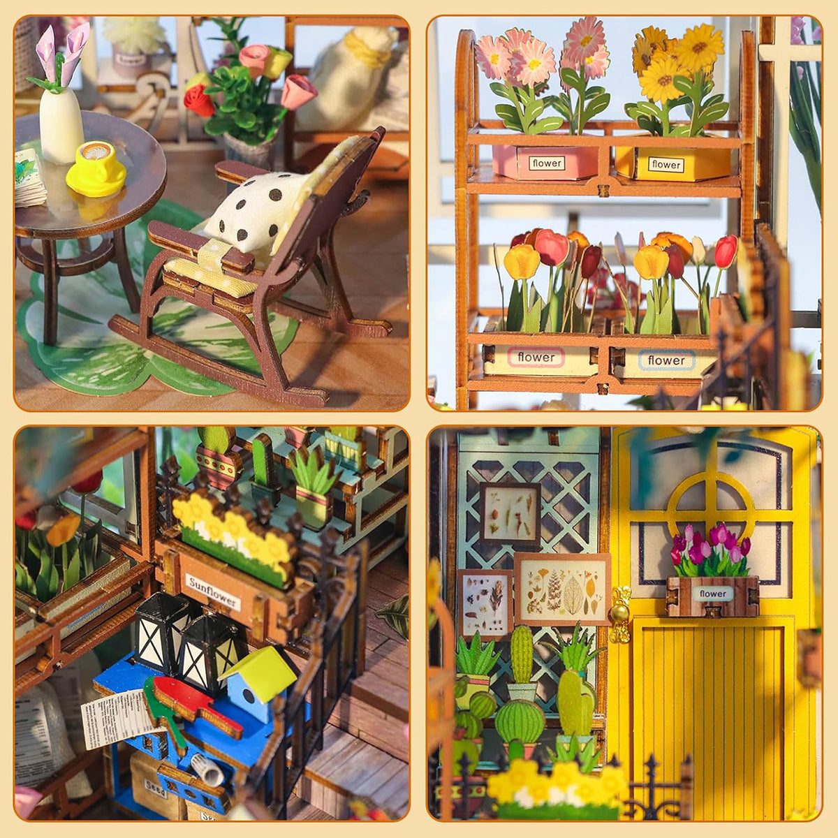 Blocos de Montar Construção Casas de Flores Madeira DIY Brinquedos Infantil Com Luz LED (Jardim)   KJ9049JZ