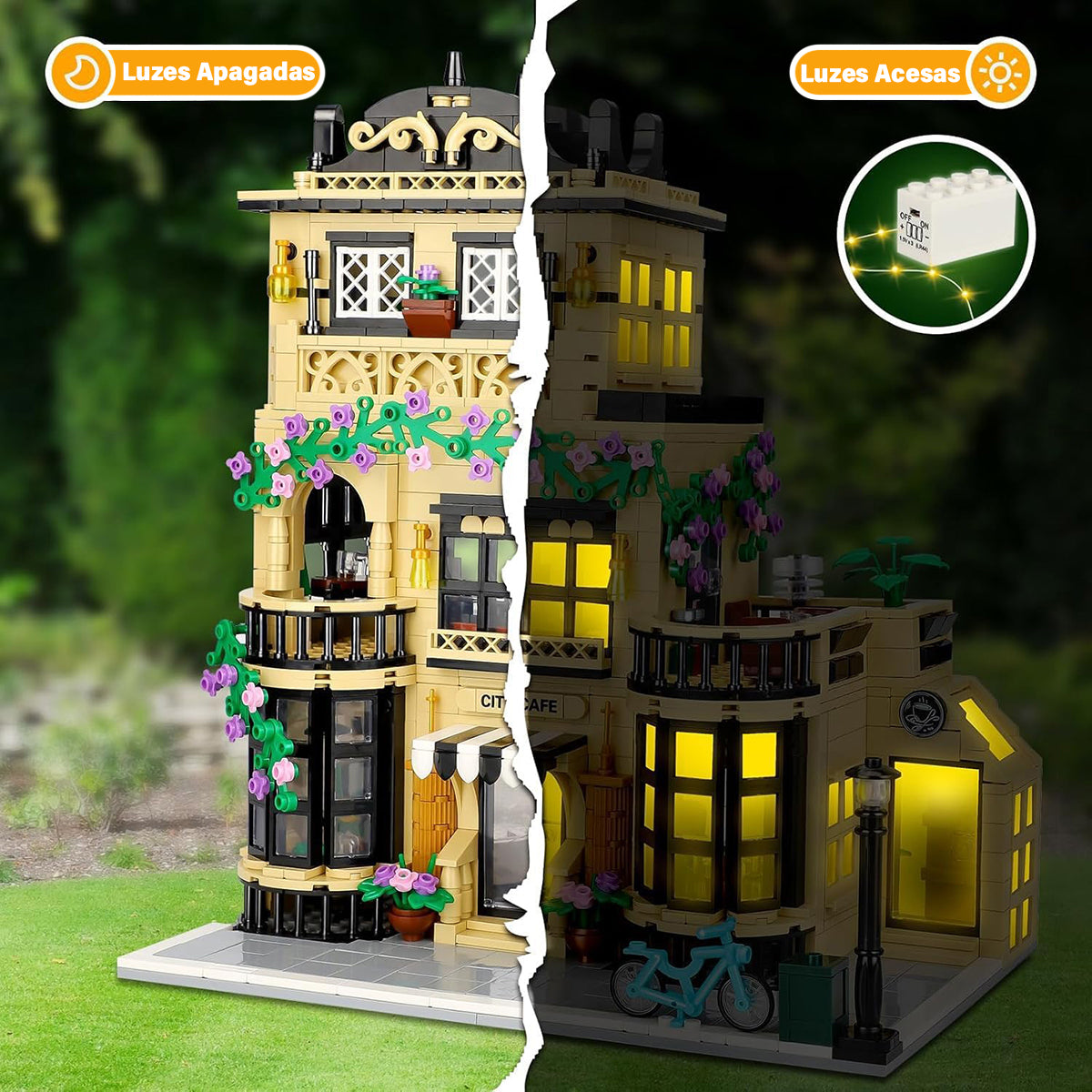 Blocos de Montar Construção Brinquedo STEM Arquitetura Edifício Casa de Café DIY 4.9mm Compatível (1443 Peças)   KJ9045HJ