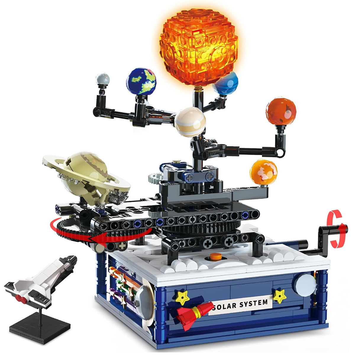 Conjunto de Blocos de Montar Construção Sistema Solar - Brinquedo de Planeta Giratório, Inclui Nove Planetas e Conjunto de Foguetes, Adequado para Crianças de 8 a 14 Anos, STEM Brinquedos   KJ9014BC