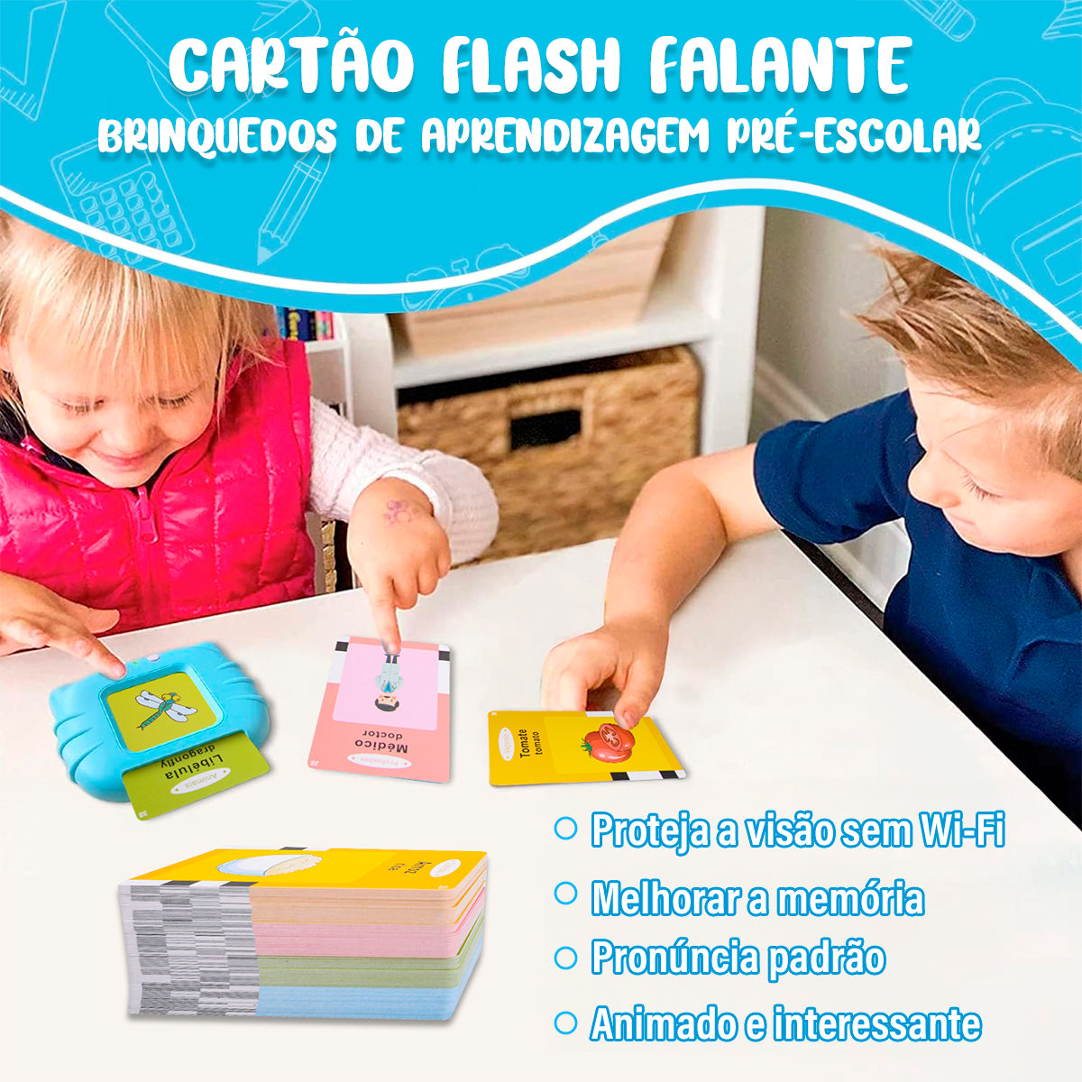 Cartões de Aprendizagem Montessori Educativo Infantil Com Leitor Flash Em Português e Inglês OTA-116CL