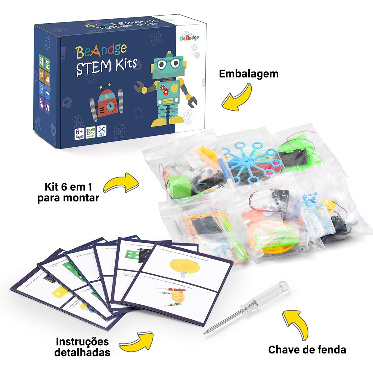 Conjunto de Brinquedos 6 em 1 DIY - STEM Brinquedos Educativos  para Crianças de 8 a 13 Anos  KJ9034WL