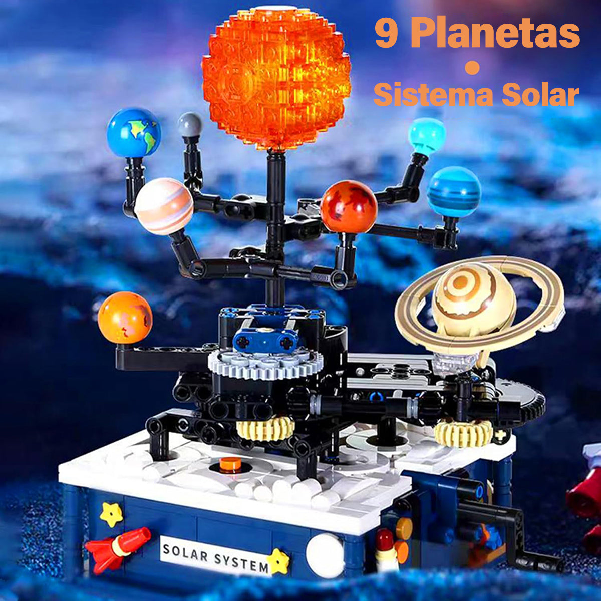 Conjunto de Blocos de Montar Construção Sistema Solar - Brinquedo de Planeta Giratório, Inclui Nove Planetas e Conjunto de Foguetes, Adequado para Crianças de 8 a 14 Anos, STEM Brinquedos   KJ9014BC