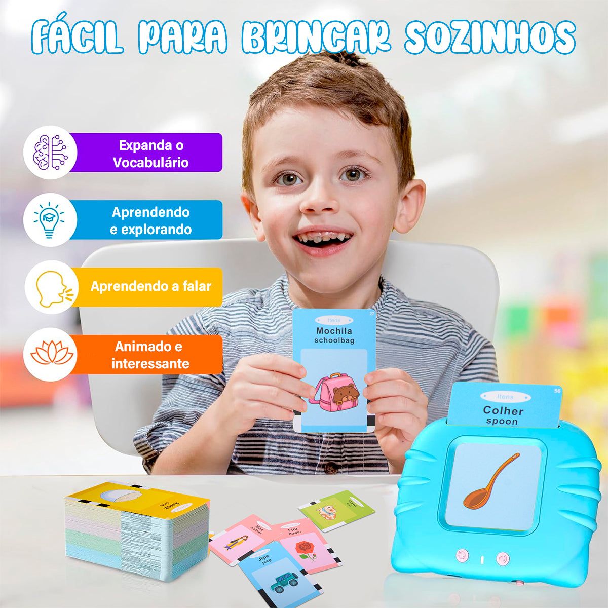 Cartões de Aprendizagem Montessori Educativo Infantil Com Leitor Flash Em Português e Inglês OTA-116CL