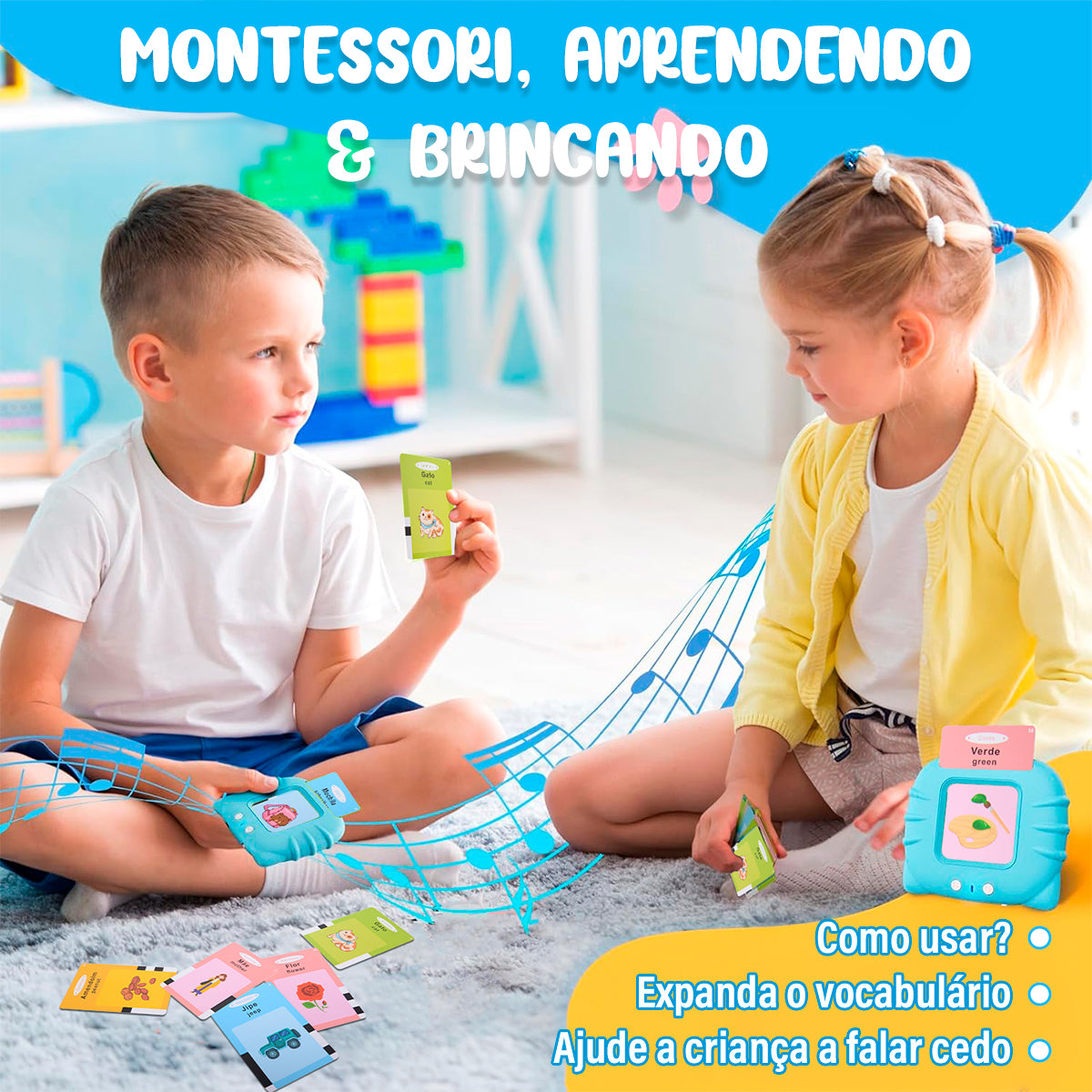 Cartões de Aprendizagem Montessori Educativo Infantil Com Leitor Flash Em Português e Inglês OTA-116CL