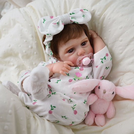 Brastoy Menina Bebê Reborn Pintada Silicone Boneca 48cm Princesa Vestido Branco OTA-IG229CS