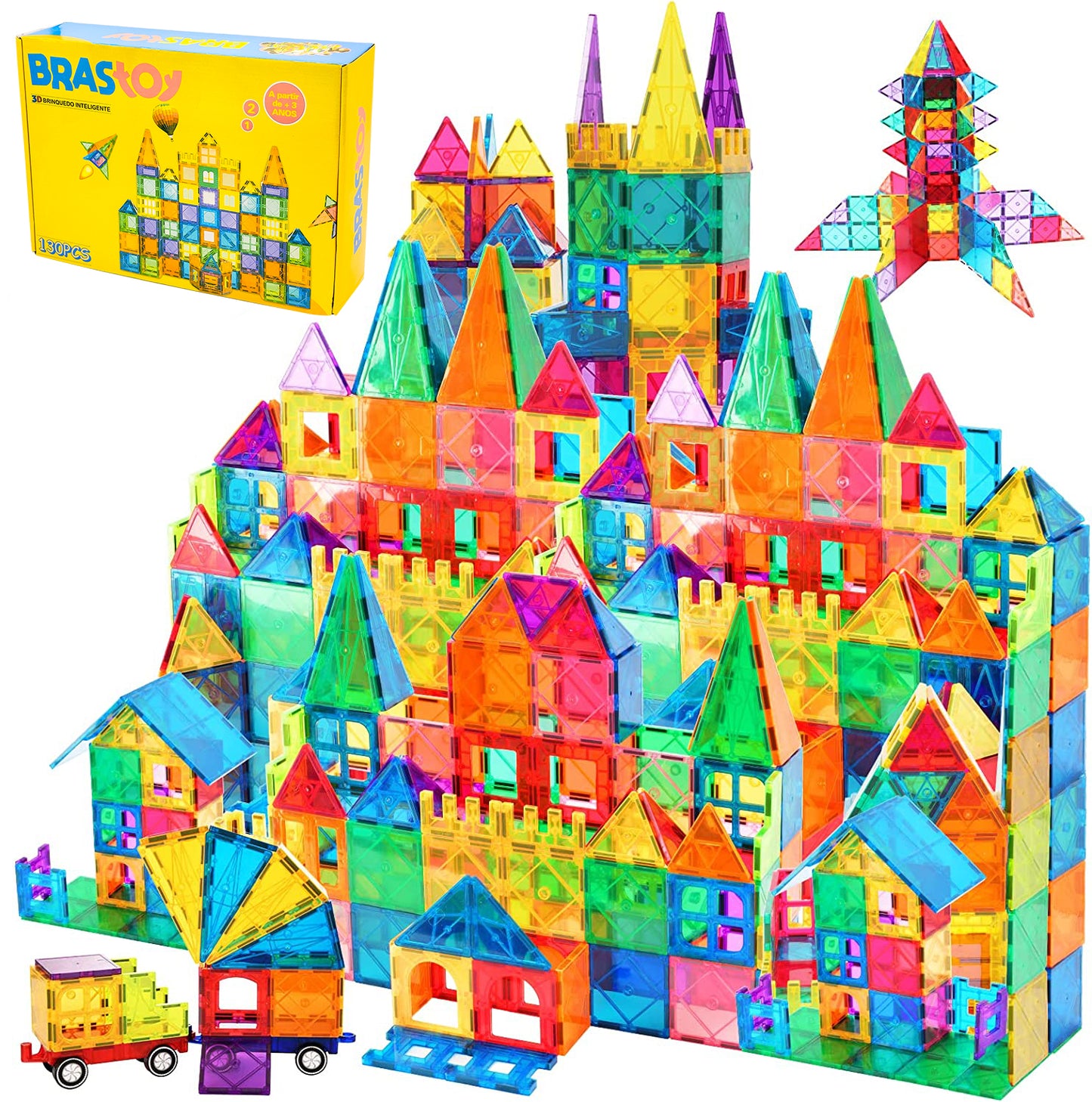 Blocos de Montar Magnéticos Construção Brinquedo Educativo Infantil (130 Peças) OTA-BM439