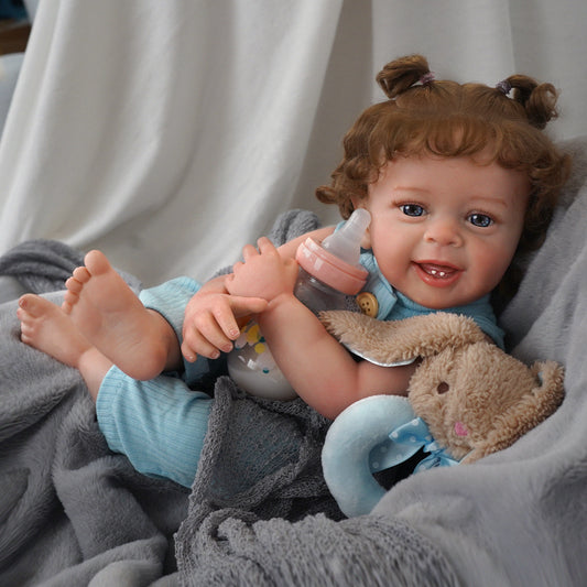 Brastoy Pintada Boneca Bebê Reborn Realista De Silicone Menina 55cm Olhos Azuis OTA-IG566CS