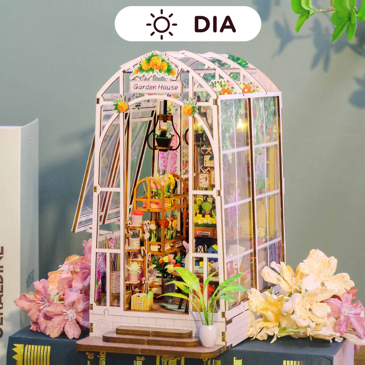 Blocos de Montar Construção Casas de Flores Madeira DIY Brinquedos Infantil Com Luz LED (Jardim)   KJ9049JZ