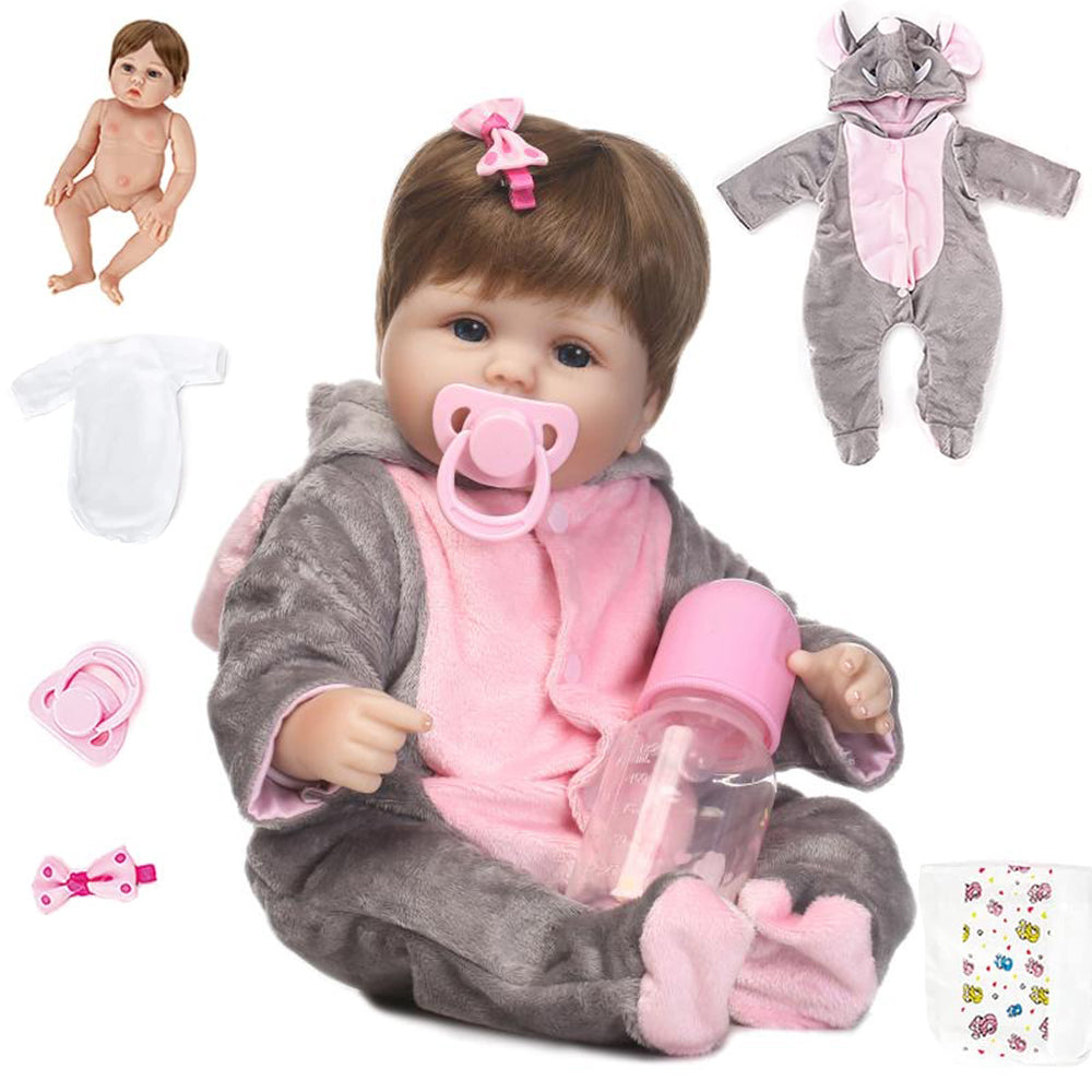 Boneca Bebê Reborn Silicone Menina Elefante 48cm Brastoy IG-513