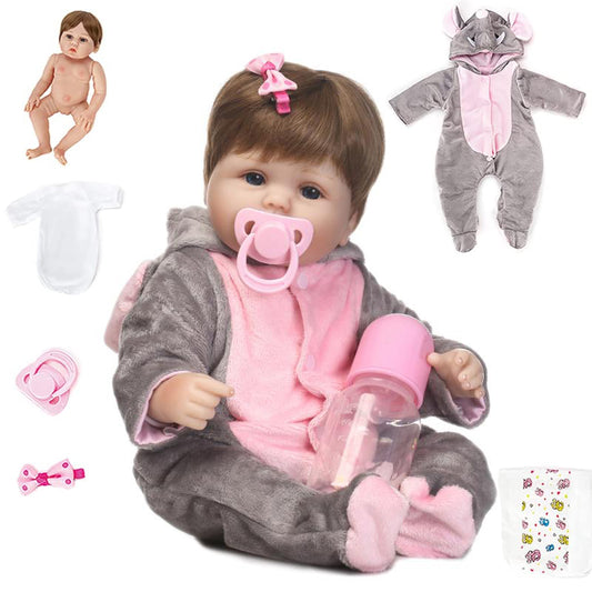 Boneca Bebê Reborn Silicone Menina Elefante 48cm Brastoy IG-513