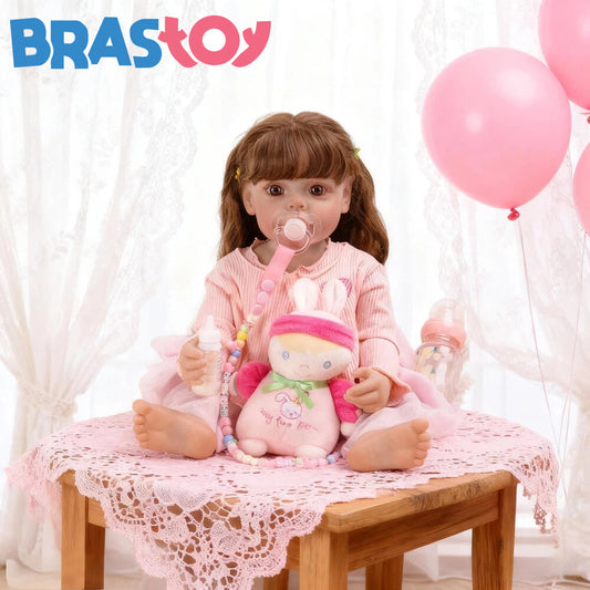 Brastoy Boneca Bebê Reborn Realista Silicone 48cm Menina Olho Fechado Barato OE-IG541RB
