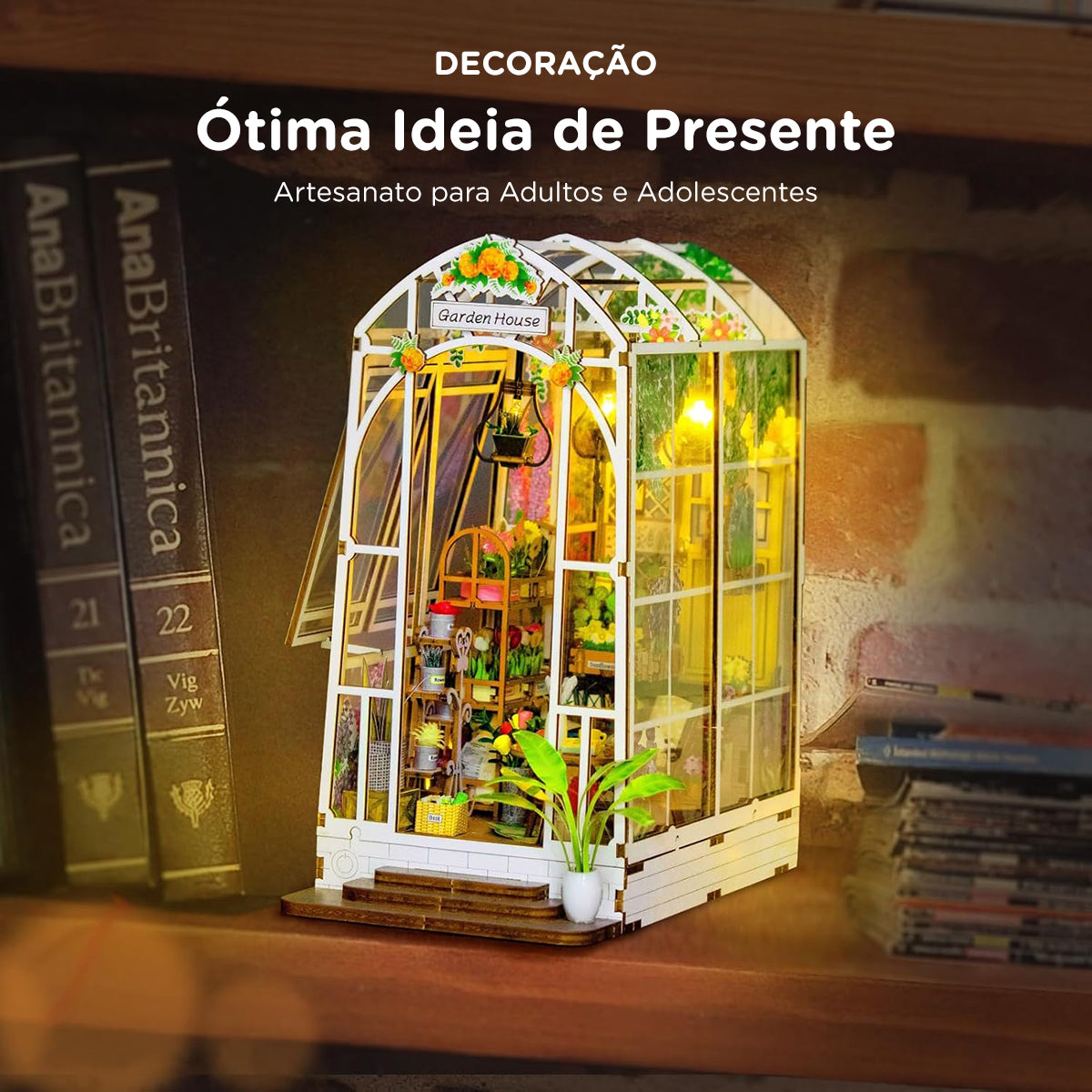 Blocos de Montar Construção Casas de Flores Madeira DIY Brinquedos Infantil Com Luz LED (Jardim)   KJ9049JZ