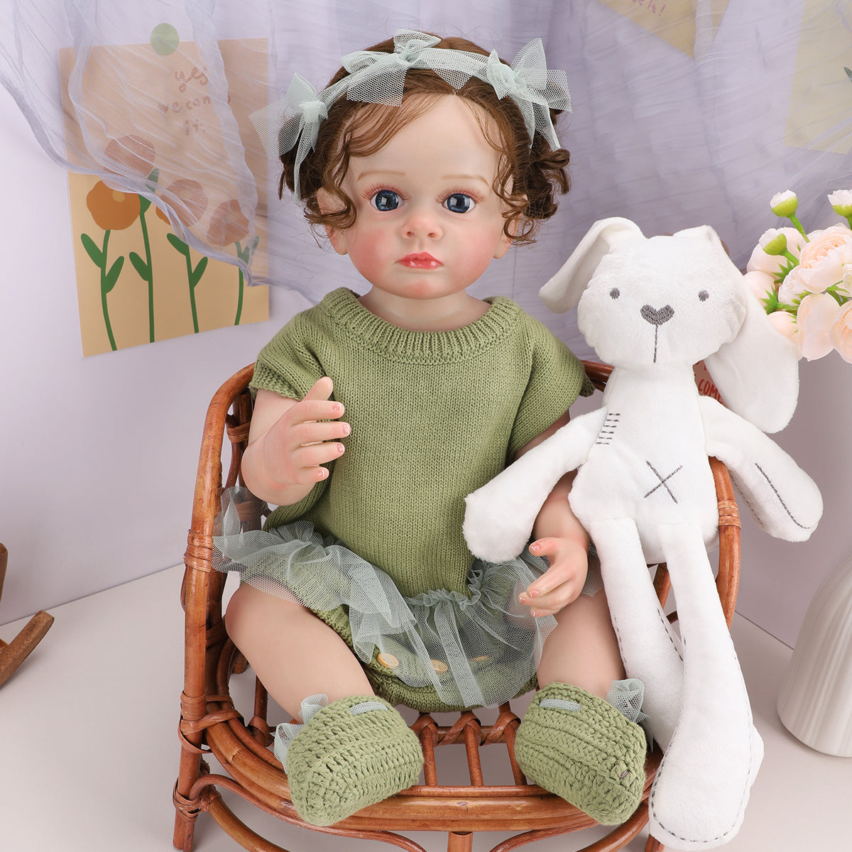 Brastoy Boneca Reborn Bebê Menina Pintada Realista 55cm Olhos Azuis