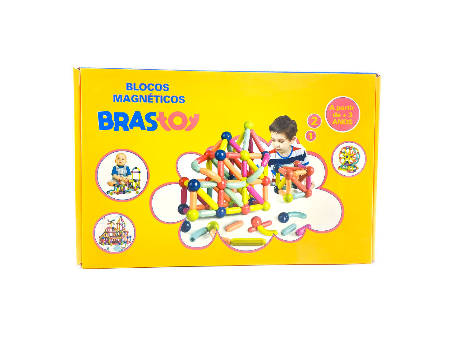 Brastoy Blocos De Montar Magnéticos 68 Peças Em Caixa BM02