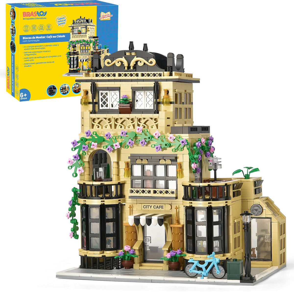 Blocos de Montar Construção Brinquedo STEM Arquitetura Edifício Casa de Café DIY 4.9mm Compatível (1443 Peças)   KJ9045HJ