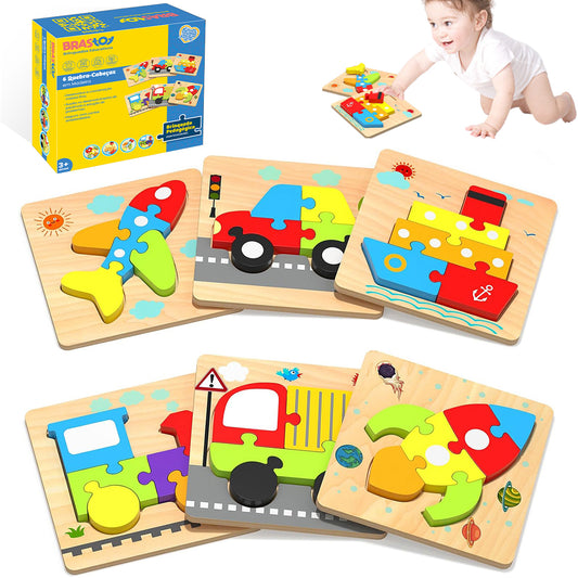 Brinquedos Montessori Para Crianças de 3 Anos - Blocos de Construção de Quebra-cabeça de Madeira com 6 Maneiras de Brincar   CB908