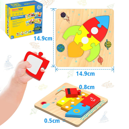 Brinquedos Montessori Para Crianças de 3 Anos - Blocos de Construção de Quebra-cabeça de Madeira com 6 Maneiras de Brincar CB908