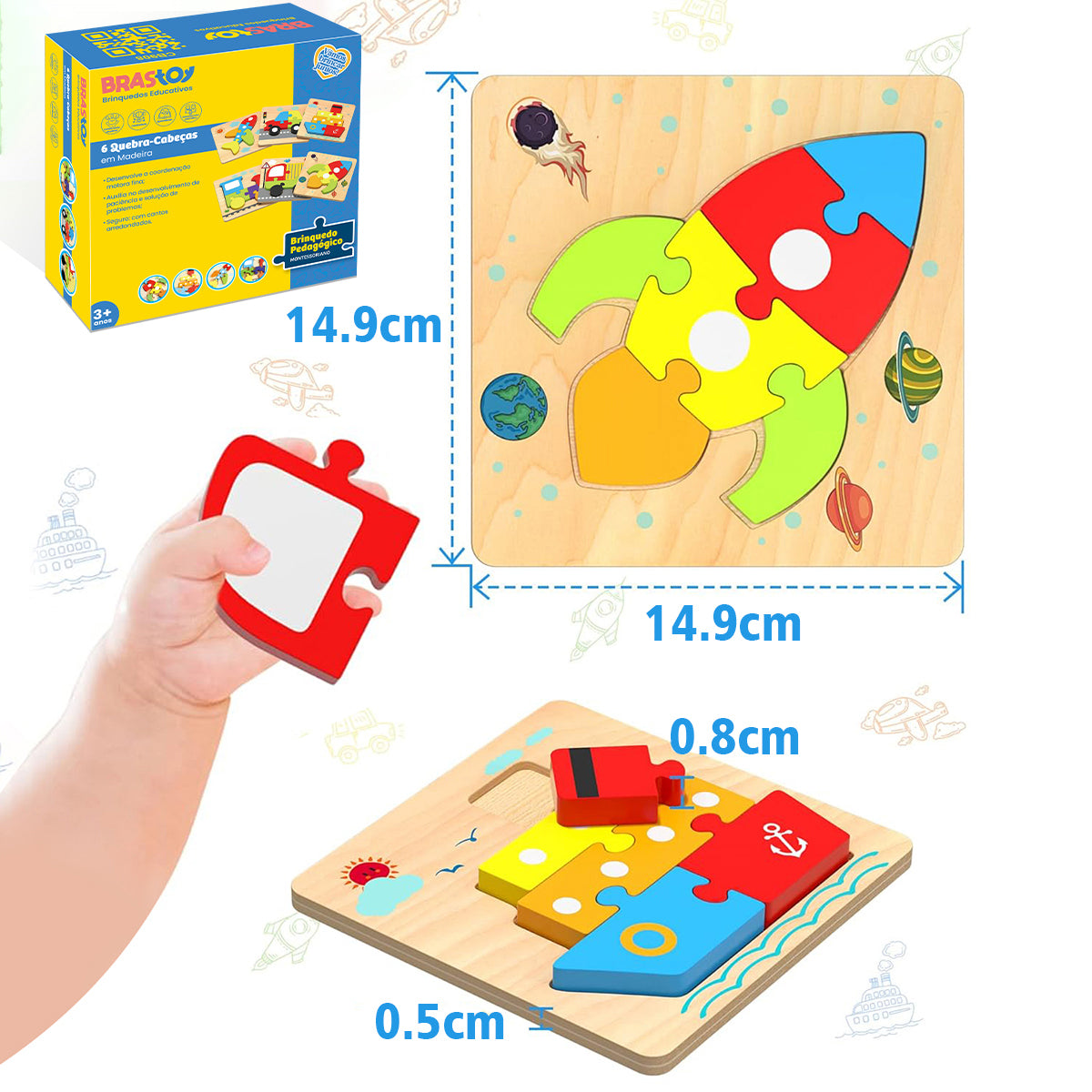 Brinquedos Montessori Para Crianças de 3 Anos - Blocos de Construção de Quebra-cabeça de Madeira com 6 Maneiras de Brincar   CB908