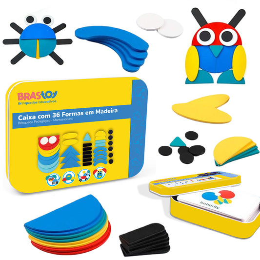 Brinquedo de Aprendizagem Montessori - Quebra-cabeça de Madeira, Contendo 36 Blocos e 60 Cartas, Adequada para Crianças de 1 a 3 Anos   CB903