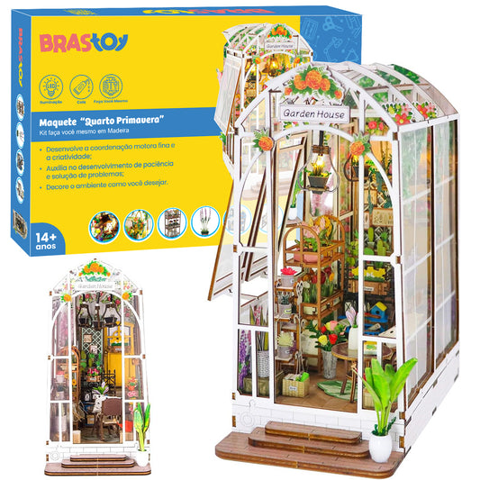 Blocos de Montar Construção Casas de Flores Madeira DIY Brinquedos Infantil Com Luz LED (Jardim)   KJ9049JZ
