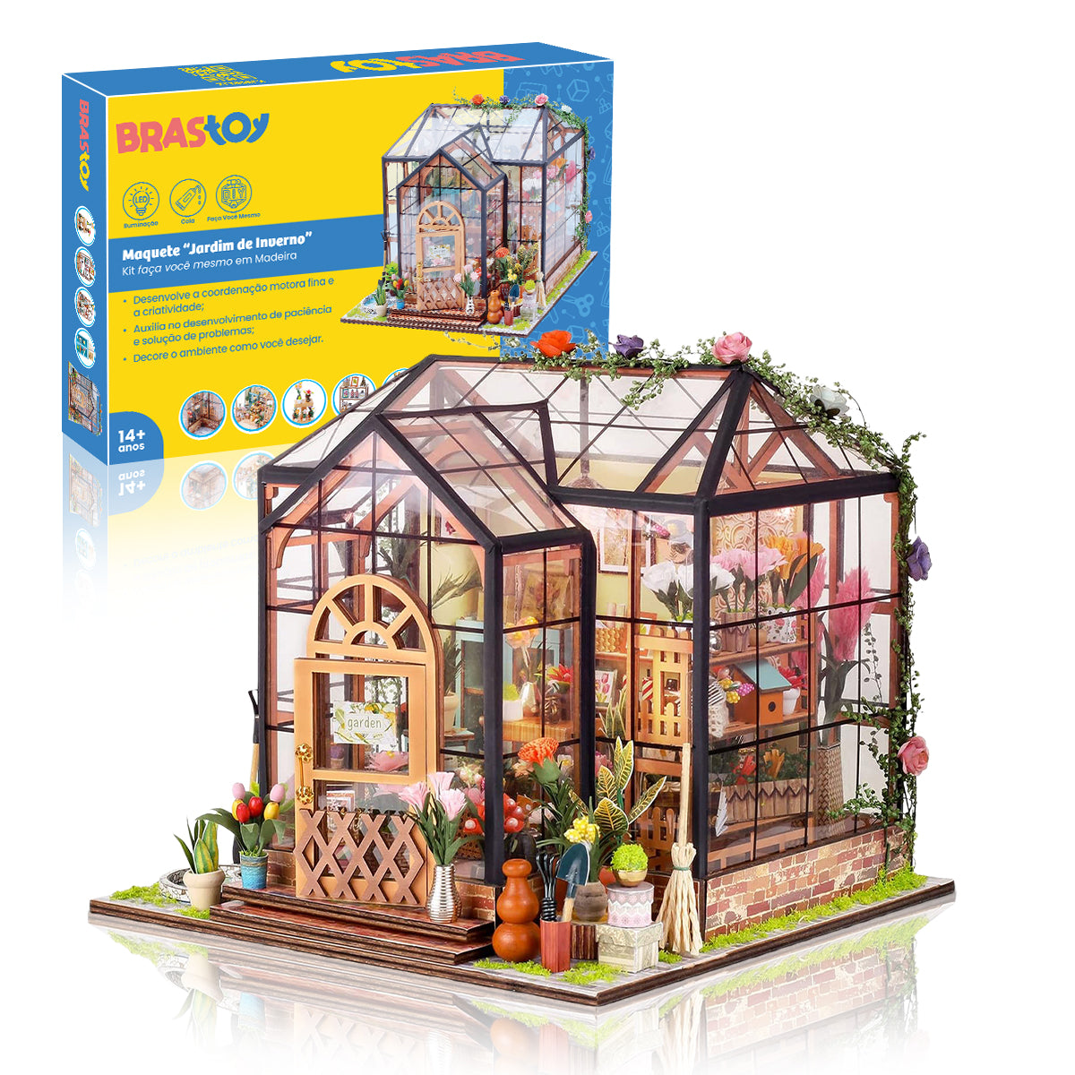 Blocos de Montar Construção de Casas Livraria Madeira DIY Brinquedos Com Luz LED e Capa (Sala de Flores)   KJ9053JZ