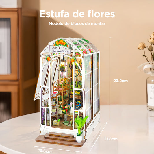 Blocos de Montar Construção Casas de Flores Madeira DIY Brinquedos Infantil Com Luz LED (Jardim) KJ9049JZ