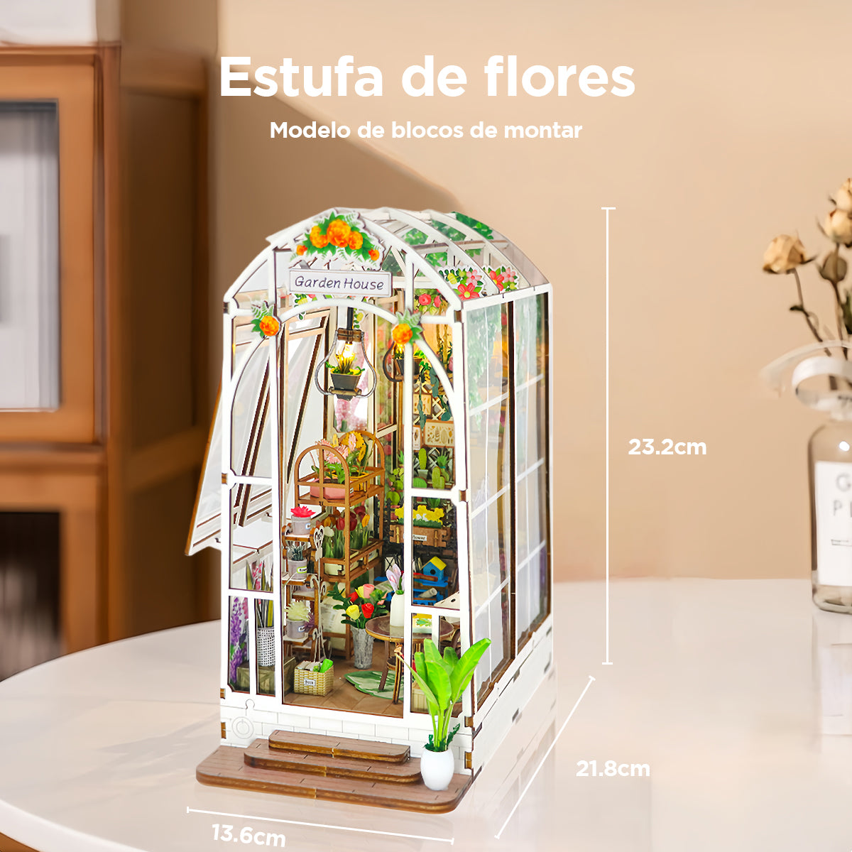 Blocos de Montar Construção Casas de Flores Madeira DIY Brinquedos Infantil Com Luz LED (Jardim)   KJ9049JZ