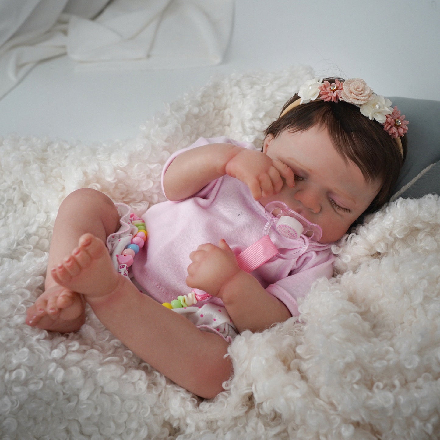 Brastoy Bebe Reborn Menina Boneca 100% Silicone Realista Pintada Rosa Boneca 48cm OTA-IG584CS