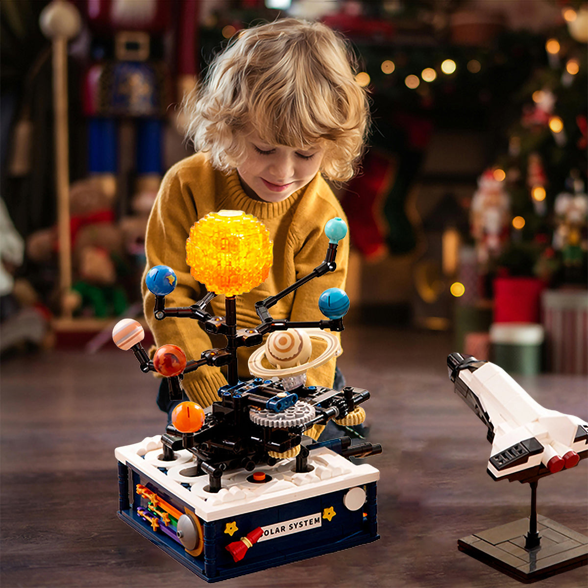 Conjunto de Blocos de Montar Construção Sistema Solar - Brinquedo de Planeta Giratório, Inclui Nove Planetas e Conjunto de Foguetes, Adequado para Crianças de 8 a 14 Anos, STEM Brinquedos   KJ9014BC