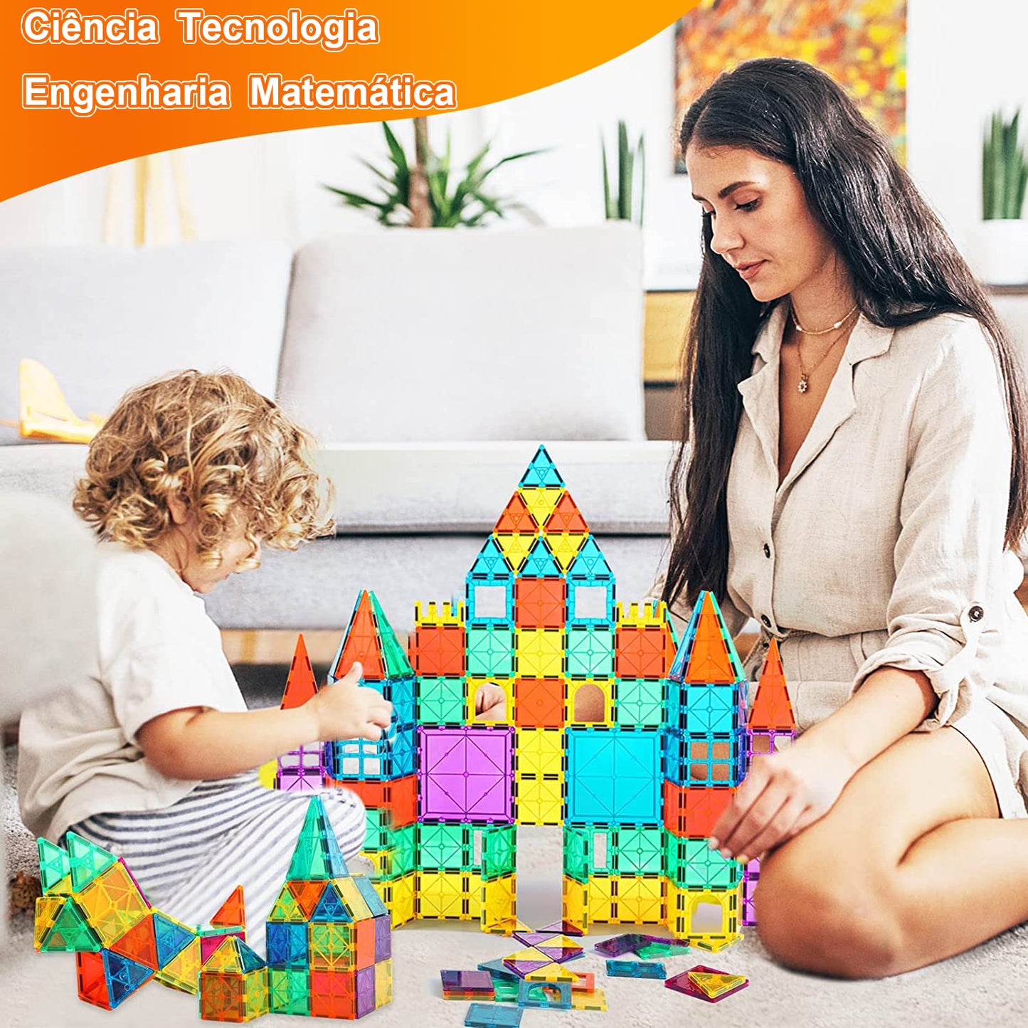 Blocos de Montar Magnéticos Construção Brinquedo Educativo Infantil (130 Peças) OTA-BM439