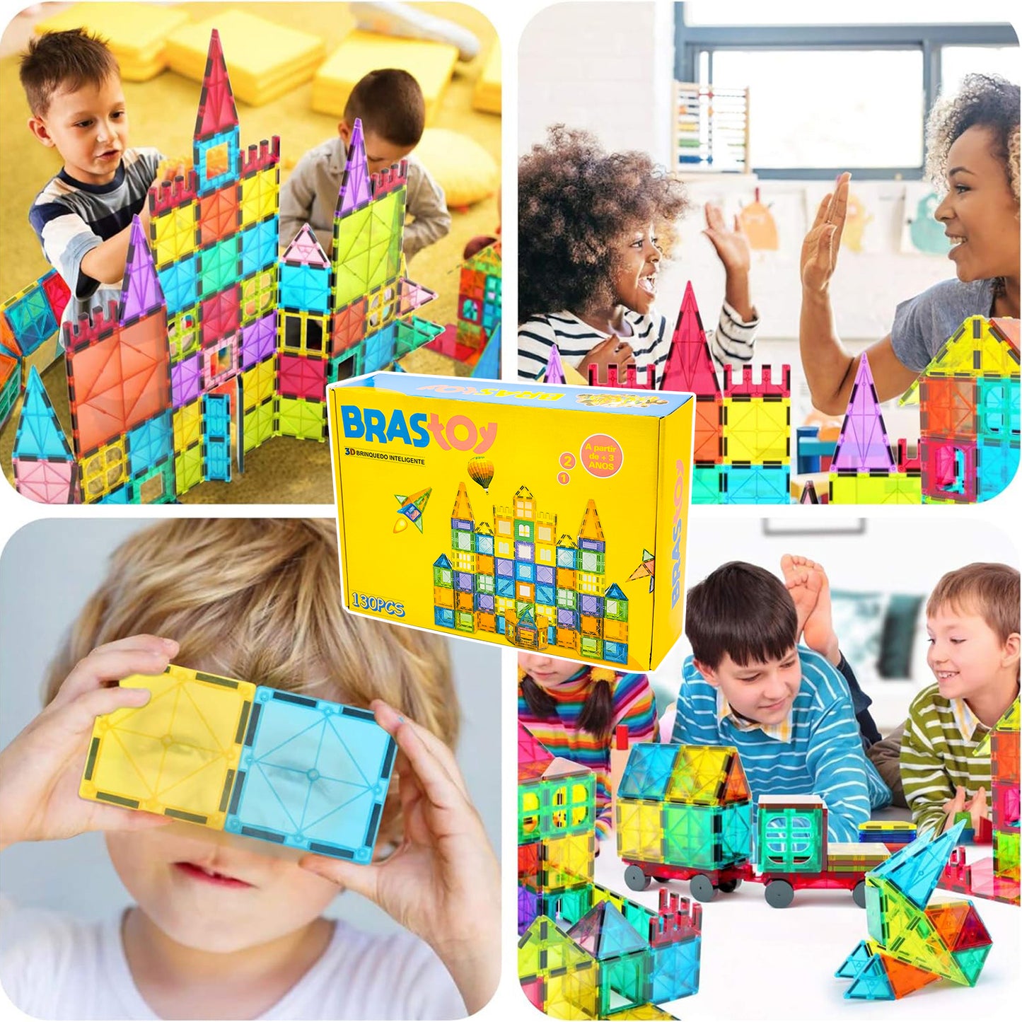 Blocos de Montar Magnéticos Construção Brinquedo Educativo Infantil (130 Peças) OTA-BM439
