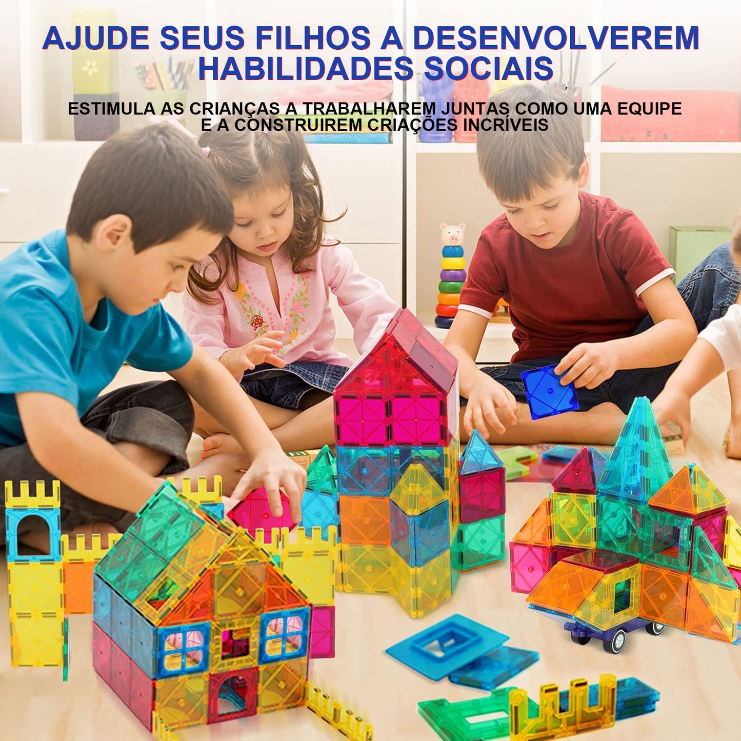 Blocos de Montar Magnéticos Construção Brinquedo Educativo Infantil (130 Peças) OTA-BM439