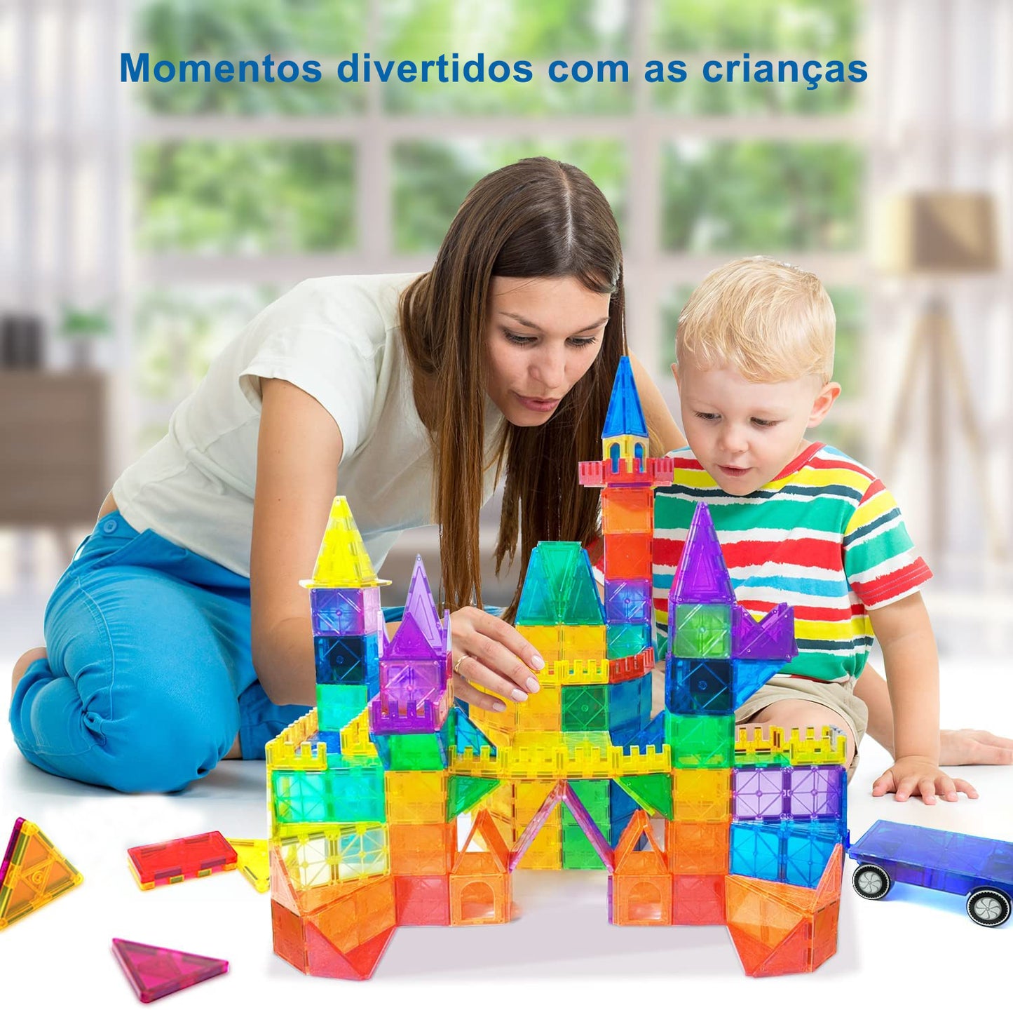 Blocos de Montar Magnéticos Construção Brinquedo Educativo Infantil 65 Peças BM438