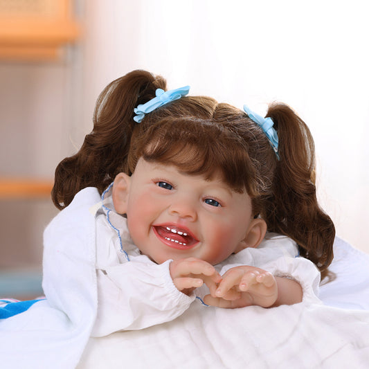 Brastoy Bebê Reborn Realista 60cm Boneca Ohlo Azul Corpo de Tecido OTA-IG232CS