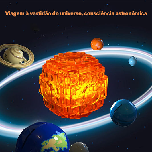 Conjunto de Blocos de Montar Construção Sistema Solar - Brinquedo de Planeta Giratório, Inclui Nove Planetas e Conjunto de Foguetes, Adequado para Crianças de 8 a 14 Anos, STEM Brinquedos   KJ9014BC