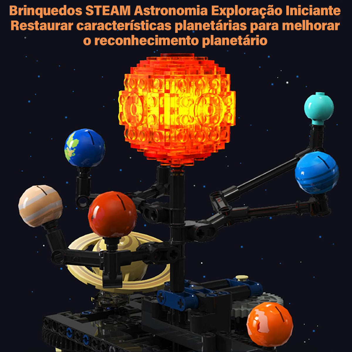 Conjunto de Blocos de Montar Construção Sistema Solar - Brinquedo de Planeta Giratório, Inclui Nove Planetas e Conjunto de Foguetes, Adequado para Crianças de 8 a 14 Anos, STEM Brinquedos   KJ9014BC